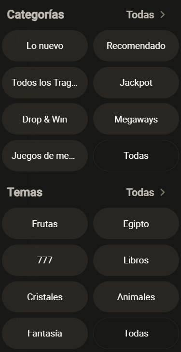 categorías de tragamonedas en Parimatch Casino